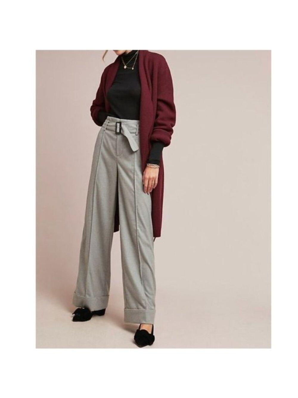 Anthropologie Cartonnier Womens Gray Hayworth Cuffed Belted Trouser Pants Sz 8